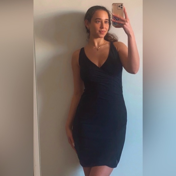 Vintage Y2K Ralph Lauren Blue Label Sleeveless V Neck Wrap Black Mini Dress - Picture 4 of 11